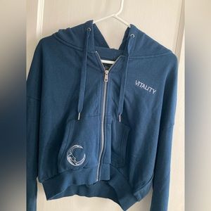 Montra Zip Cropped Sweatshirt (L) Navy Moon Blue